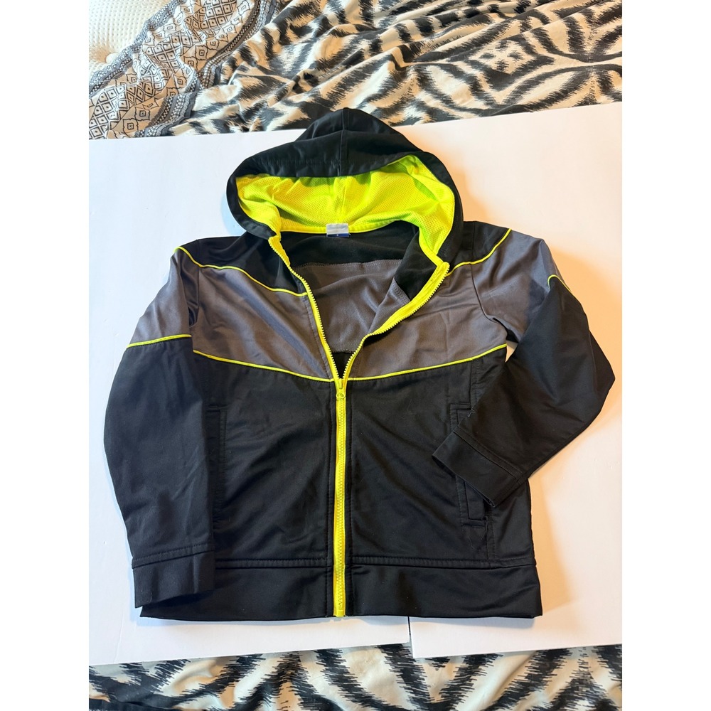 Starter Boys‎ Track Jacket Full Zip Hoodie Black Grey Neon Yellow Size L 10-12